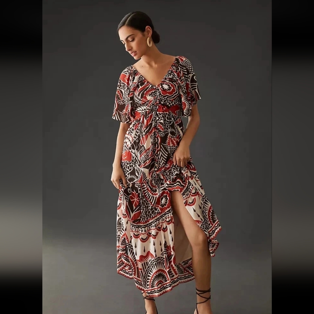 Anthropologie By Anthropologie Brown And Orange Tiered Maxi Dress - Size M